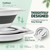 FoldNest™ FlexDrain — 3-Piece Collapsible Colander Set with Self-Draining Base