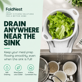 FoldNest™ FlexDrain — 3-Piece Collapsible Colander Set with Self-Draining Base